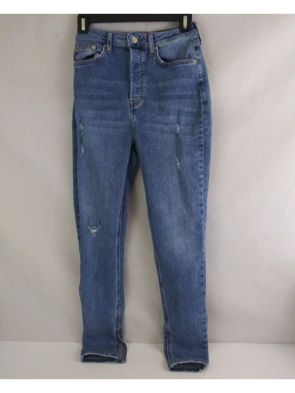 Forever 21 Distressed Whiskered Ripped Low Rise Straight Leg Jeans Size 27